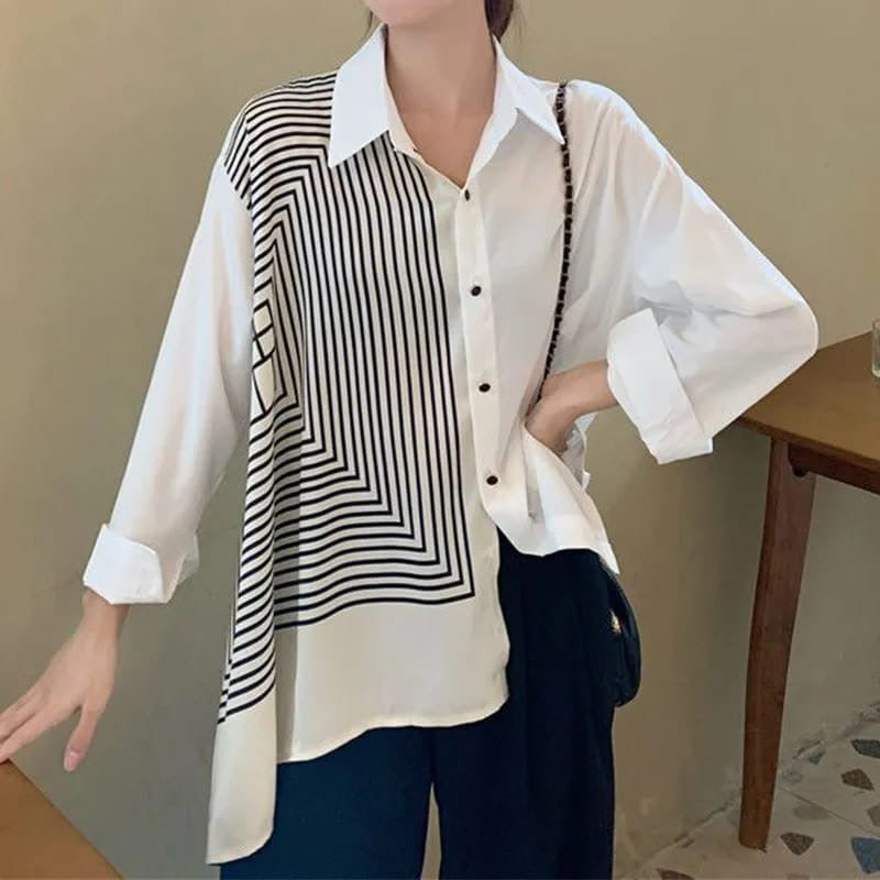 Tista Asymetric Printed Shirt- White