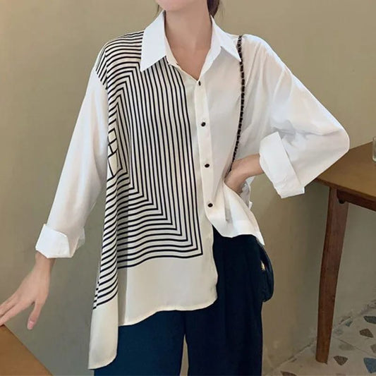 Tista Asymetric Printed Shirt- White