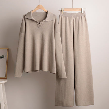 Chic Knit Polo Collar Lounge Set
