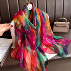 Vibrant Multicolor Abstract Feather Print Imitation Silk Stole