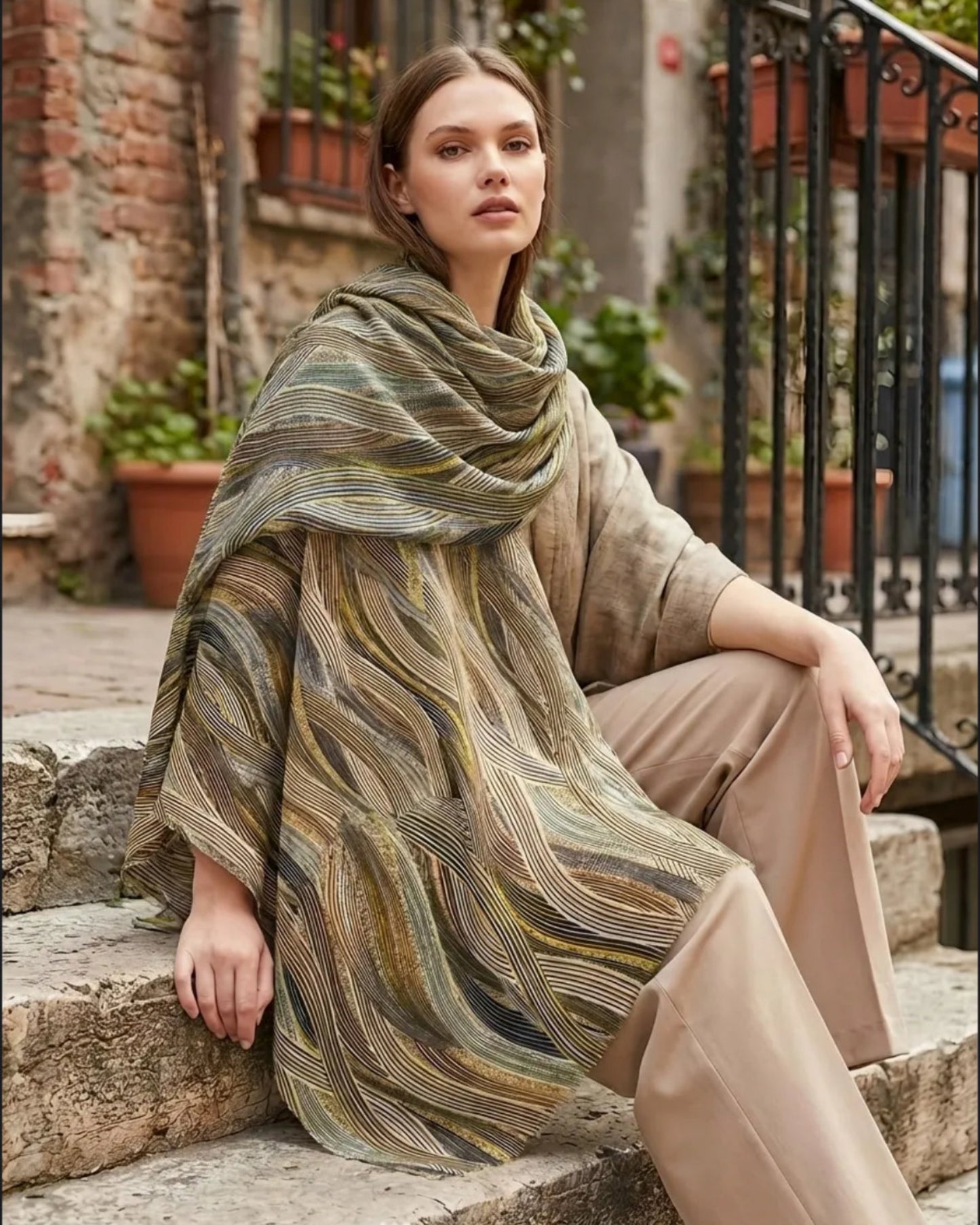 Earthy abstract striped stole for women