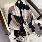 Lightweight black beige striped cotton stole