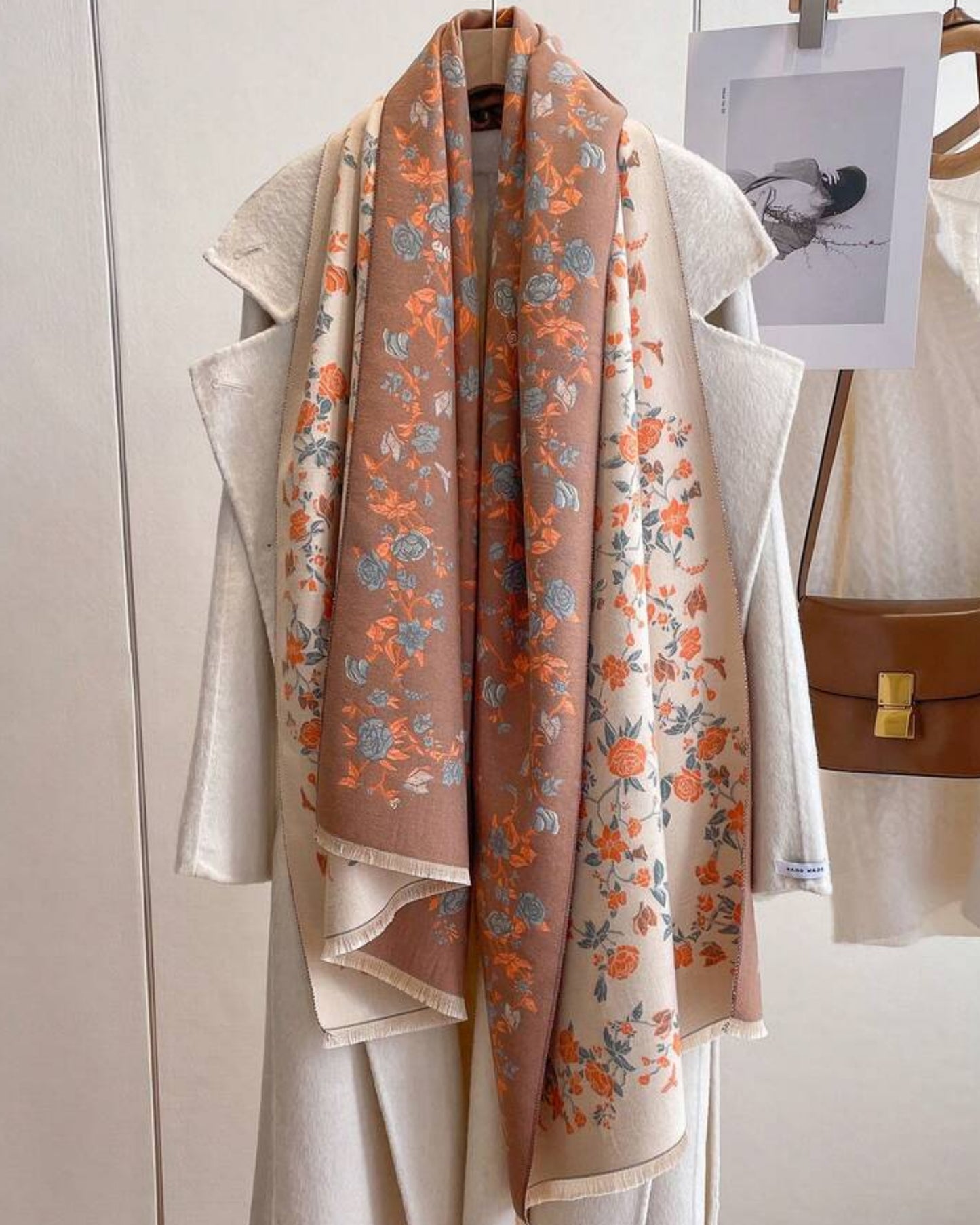 Elegant Rose & Vine Print Two-Tone Cozy Wrap Shawl