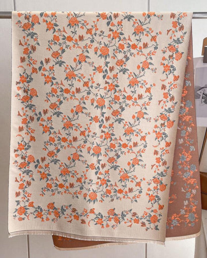 Elegant Rose & Vine Print Two-Tone Cozy Wrap Shawl