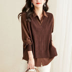 Elegant Satin Knit Overlay Shirt Top
