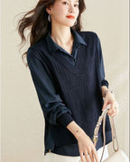 Elegant Satin Knit Overlay Shirt Top