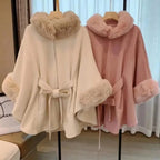 Elex Cape with Fur Cuffs and Tie Waist