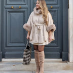 Elex Cape with Fur Cuffs and Tie Waist