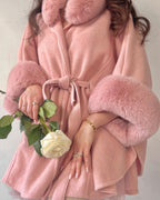 Elex Cape with Fur Cuffs and Tie Waist