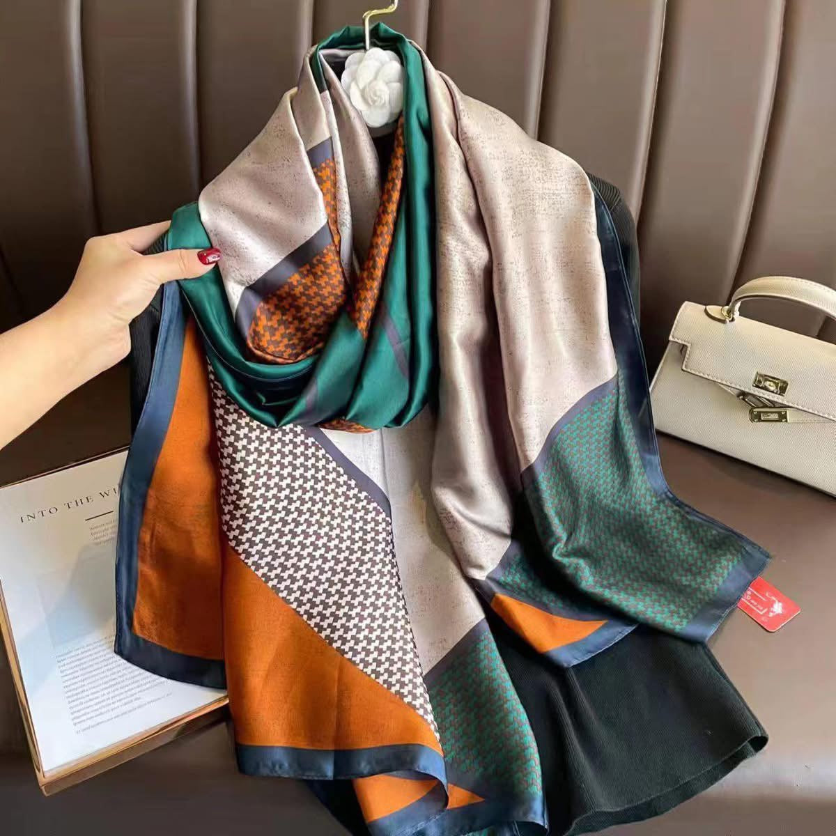 Emerald rust geometric silk stole