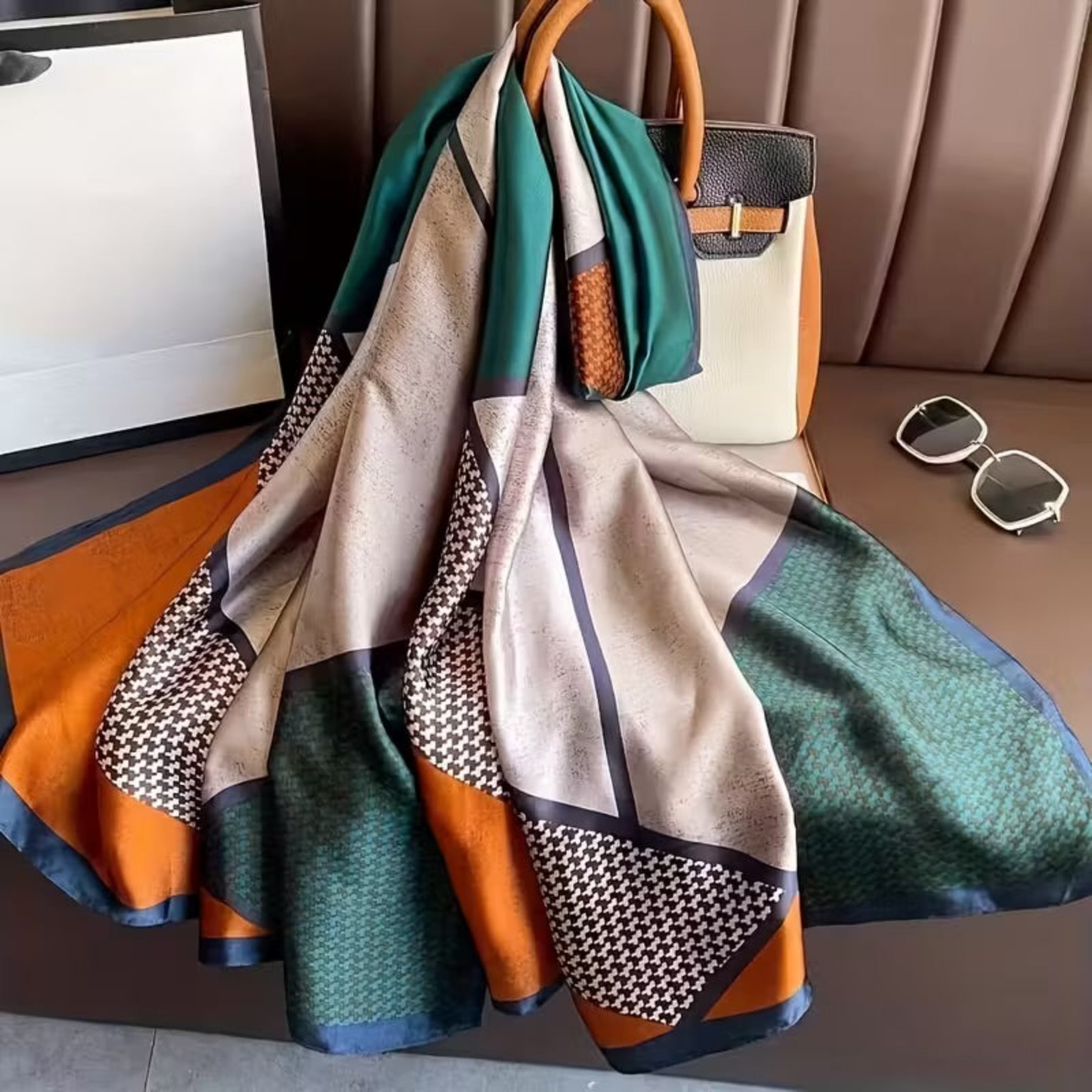 Soft silk stole with geometric pattern
