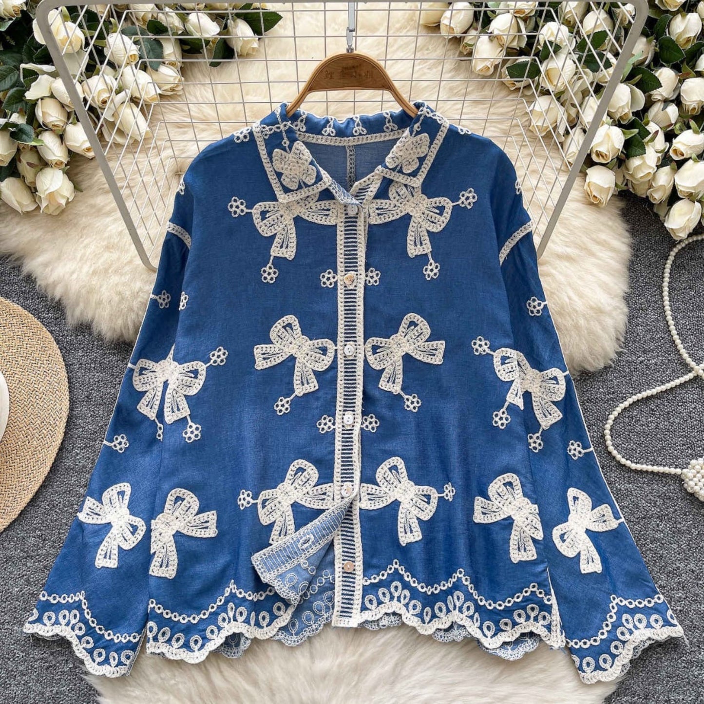 Ethereal Bow Embroidery Shirt