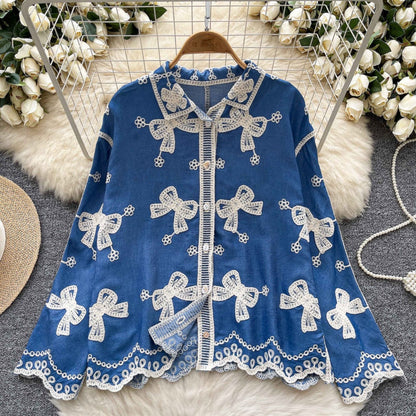 Ethereal Bow Embroidery Shirt