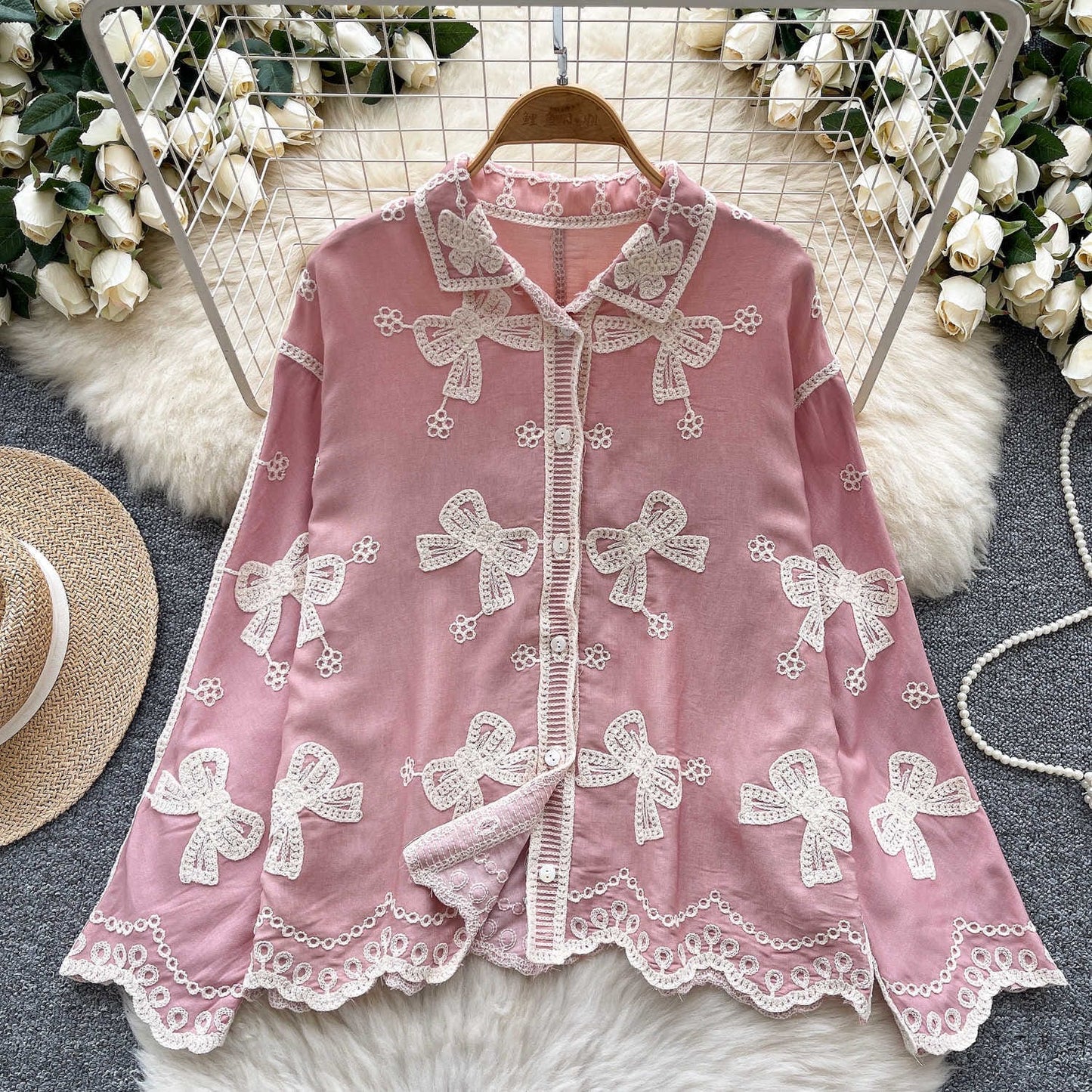 Ethereal Bow Embroidery Shirt