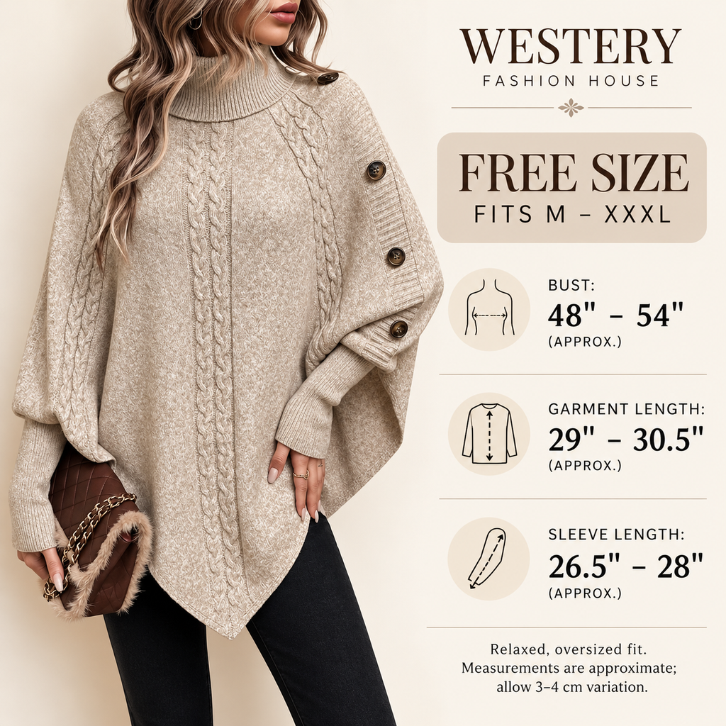 The Kensington Cable-Knit Button Cape Sweater
