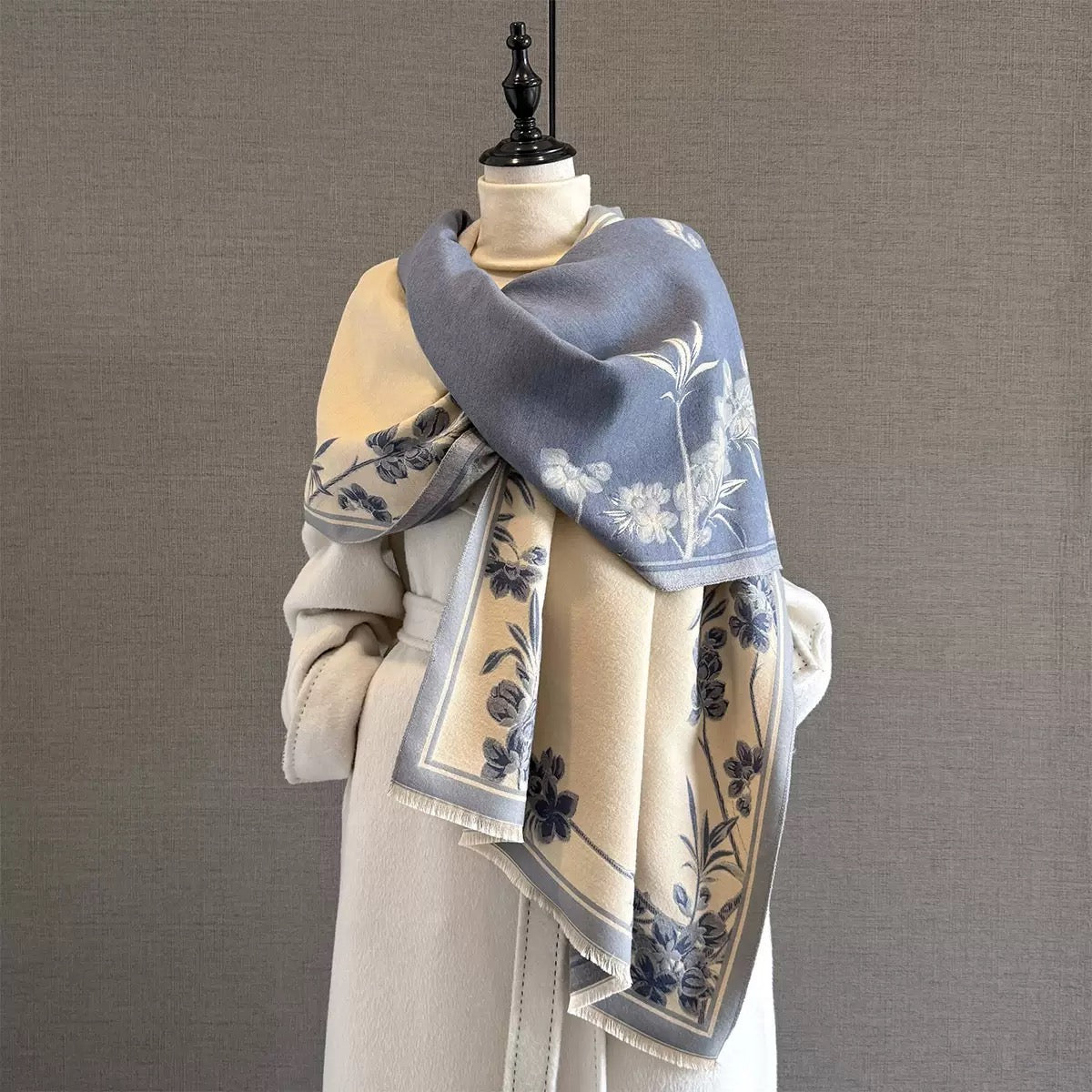 Classic Ivory & Indigo Floral Wrap