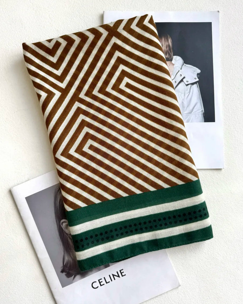 Patterned brown and white stripes  fabric of scarf