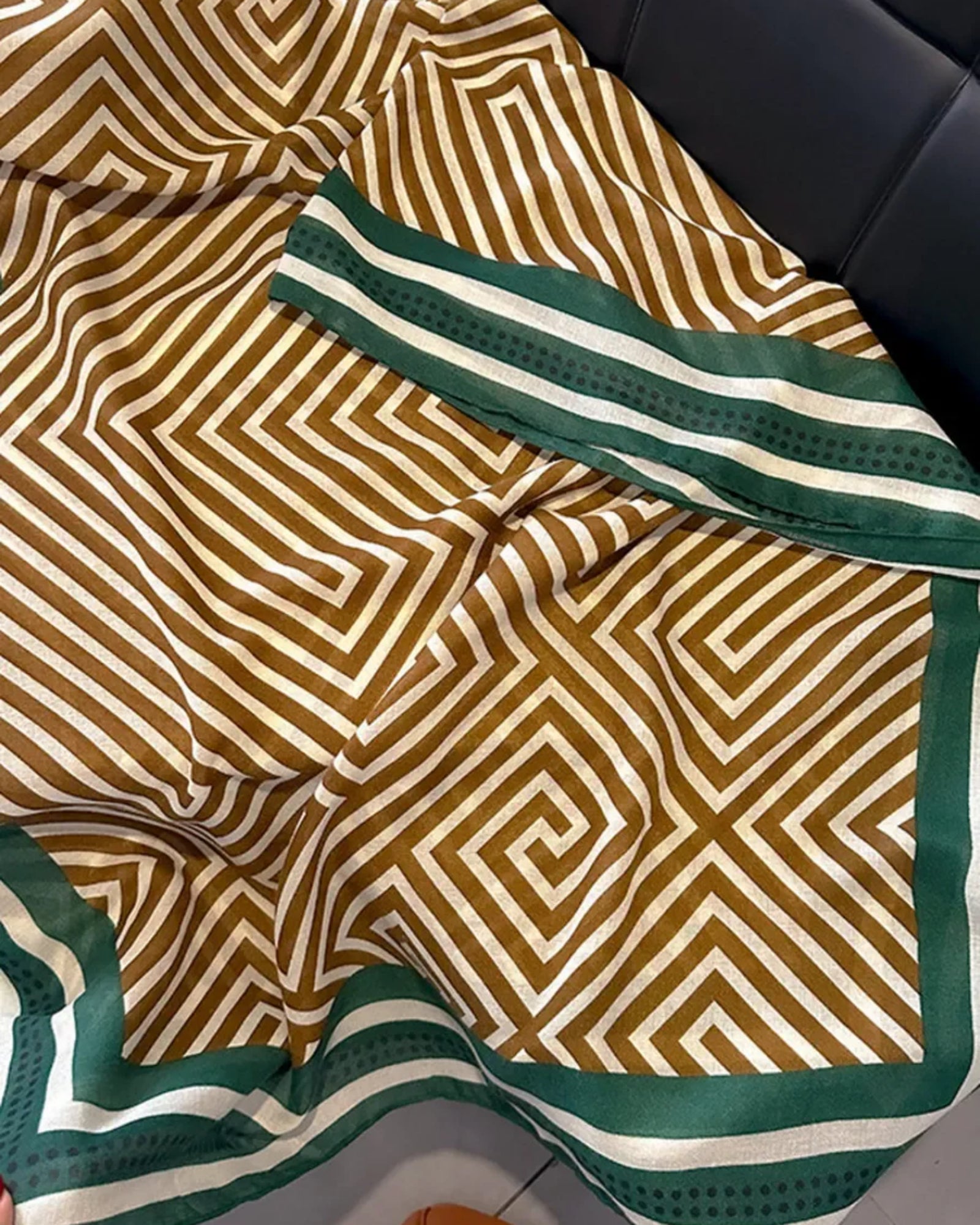 Fabric with geometric pattern on a car seat