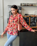 Gibs Peach Floral Sheer Shirt