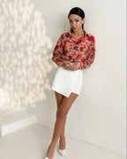 Gibs Peach Floral Sheer Shirt