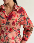 Gibs Peach Floral Sheer Shirt