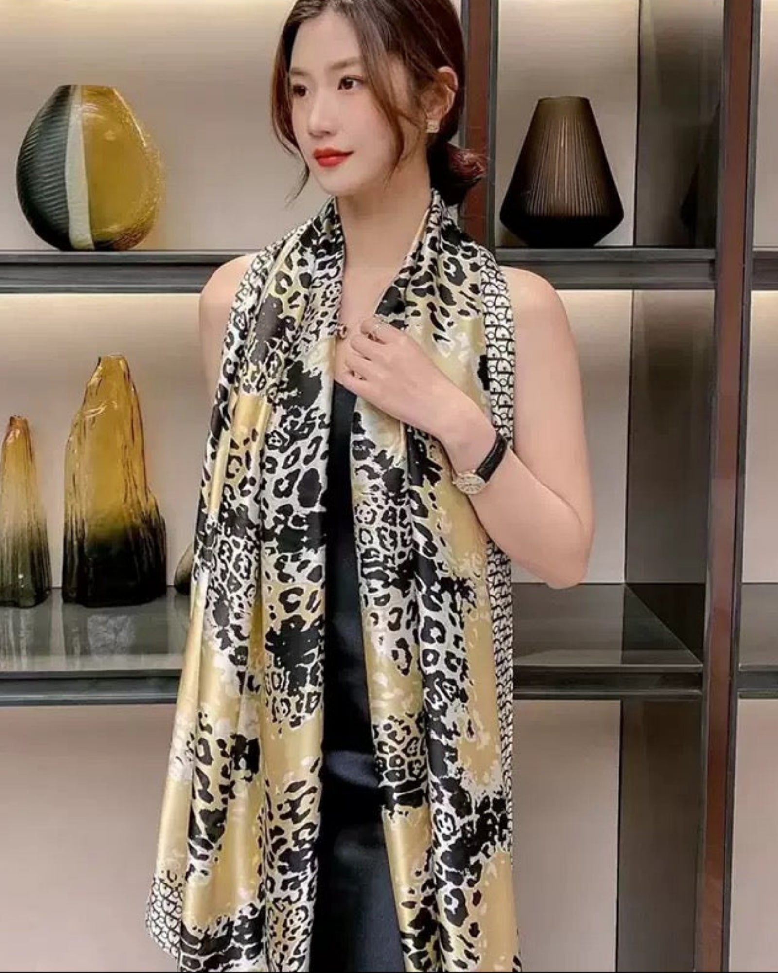 Satin silk animal print stole for festive and party wear