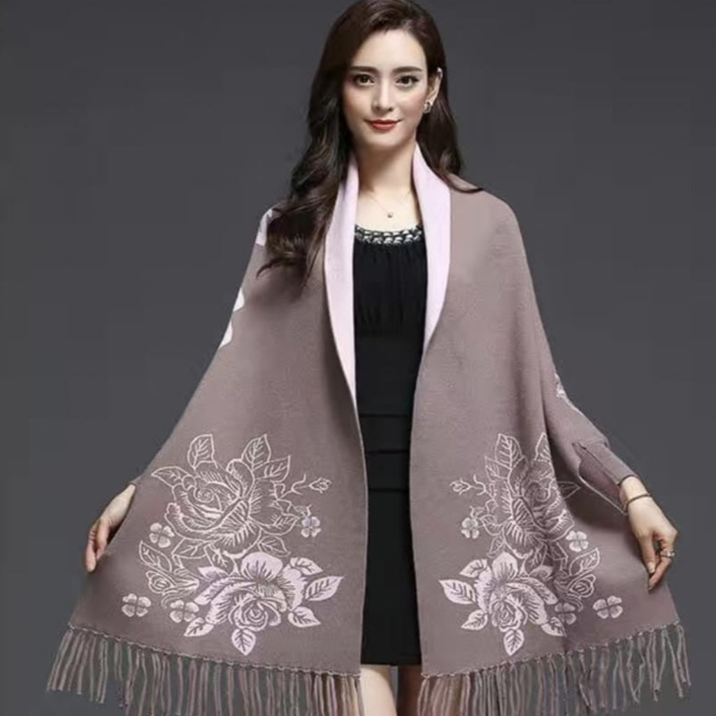 Heritage Bloom Dual-Tone Embroidered Wrap
