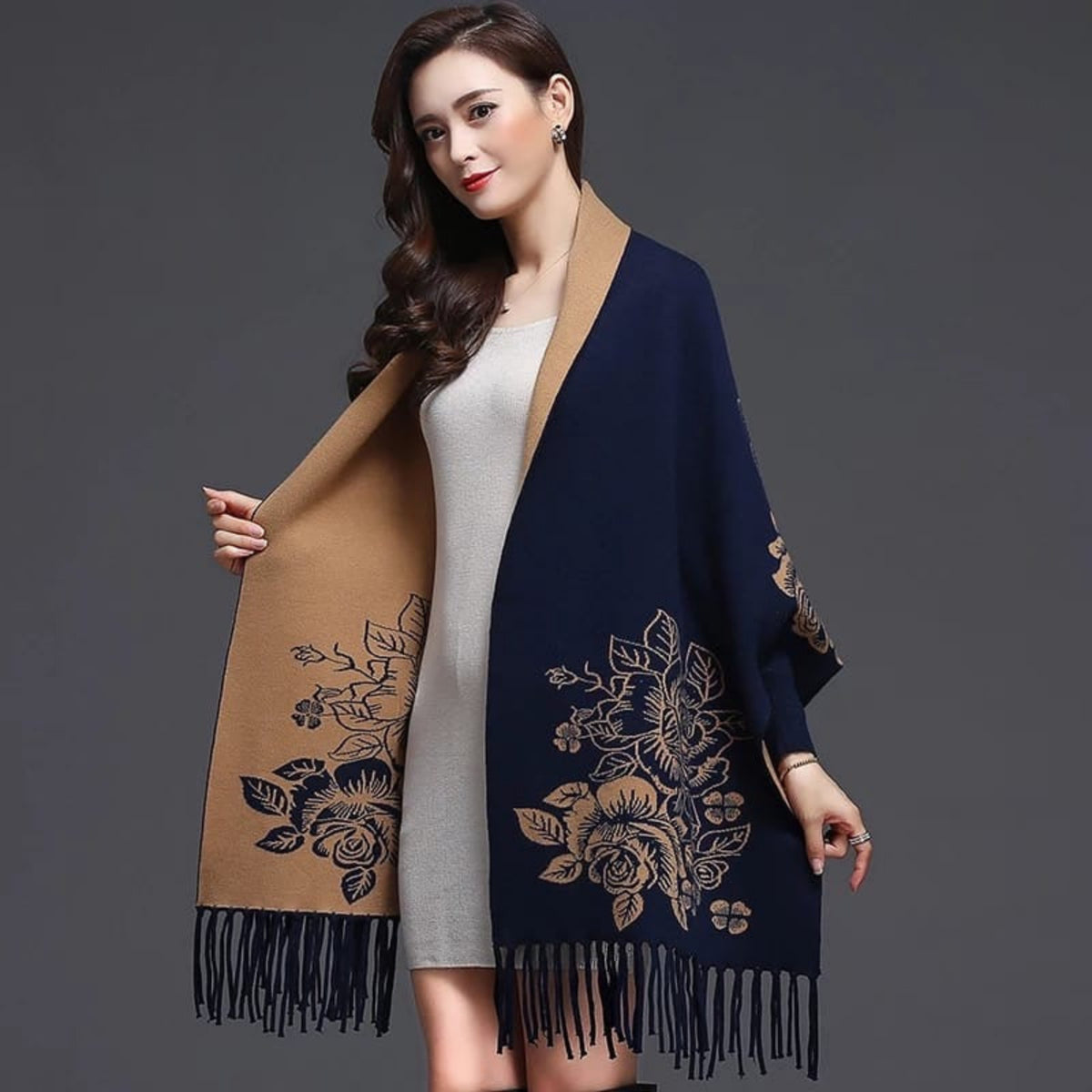 Heritage Bloom Dual-Tone Embroidered Wrap