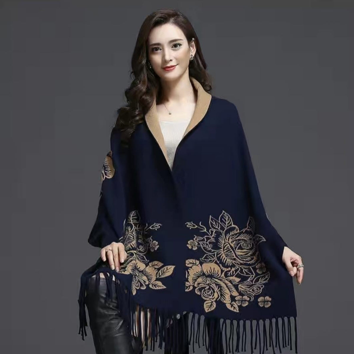 Heritage Bloom Dual-Tone Embroidered Wrap