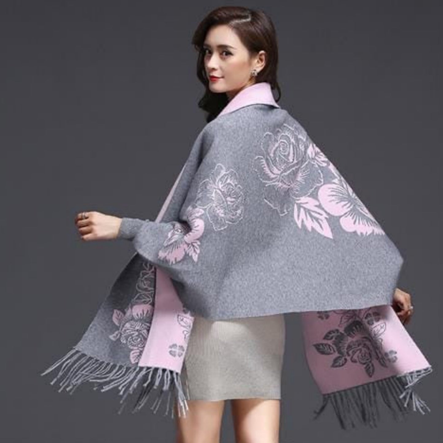 Heritage Bloom Dual-Tone Embroidered Wrap