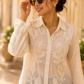Luxe Embroidered Linen Shirt for Women