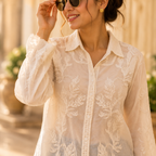 Luxe Embroidered Linen Shirt for Women