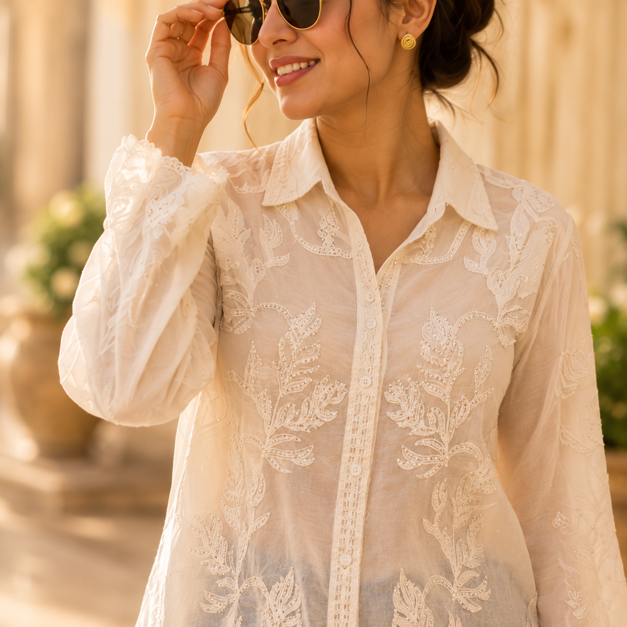 Luxe Embroidered Linen Shirt for Women