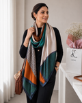 Emerald Rust Geometric Imitation Silk Stole for Women