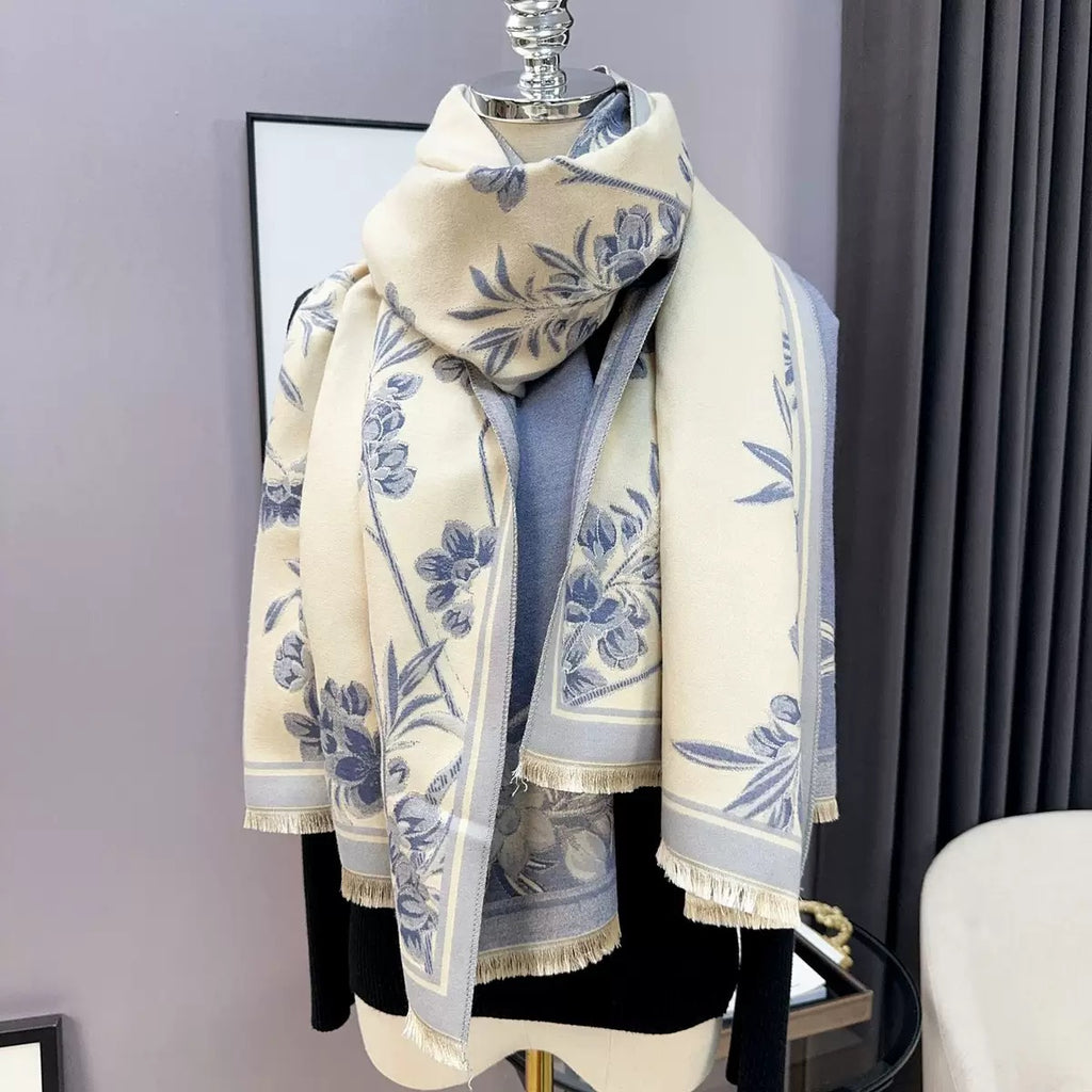 Classic Ivory & Indigo Floral Wrap