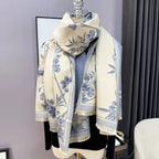 Classic Ivory & Indigo Floral Wrap