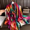 Vibrant Multicolor Abstract Feather Print Imitation Silk Stole