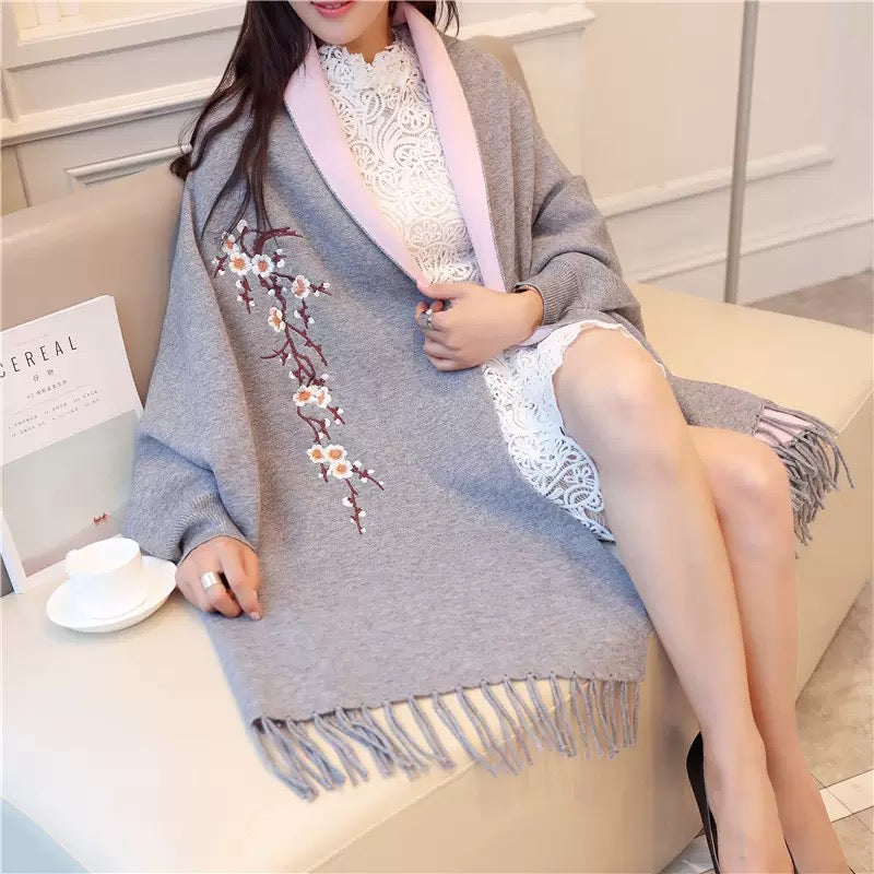 Classic Reversible Wool Blend Shawl Wrap
