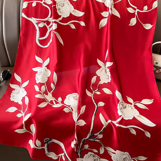 Crimson Cascade Floral Scarf