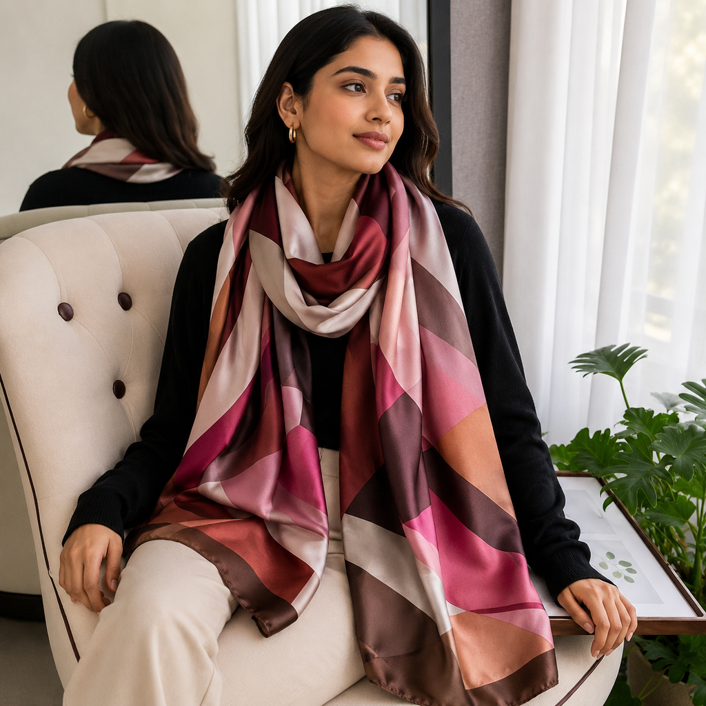 Rosewood Abstract Geometric Imitation Silk Stole