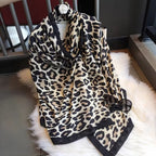 Leopard print cotton stole in ivory and black