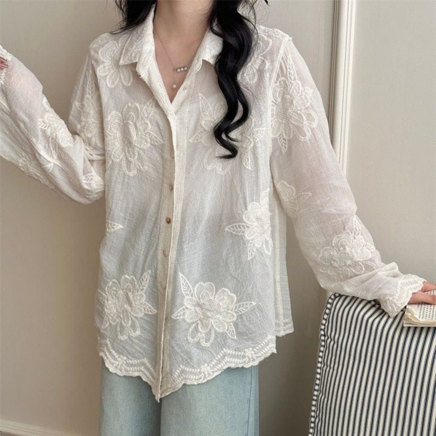 Ivory Grace Embroidered Shirt