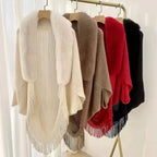 Luxe Fur Collar Fringe Poncho