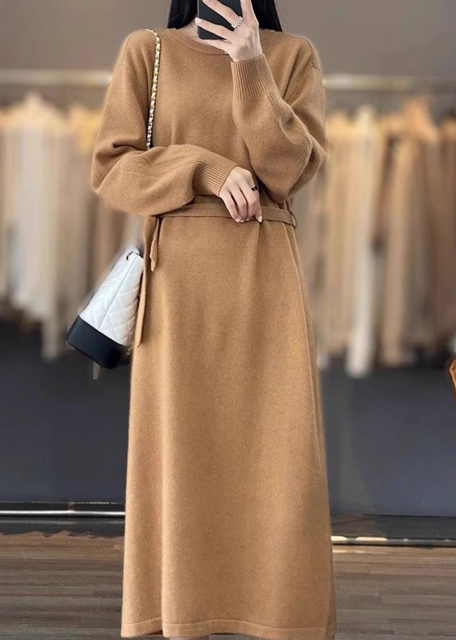 Luxe Soft Wool Blend Long-Sleeve Sweater Dress