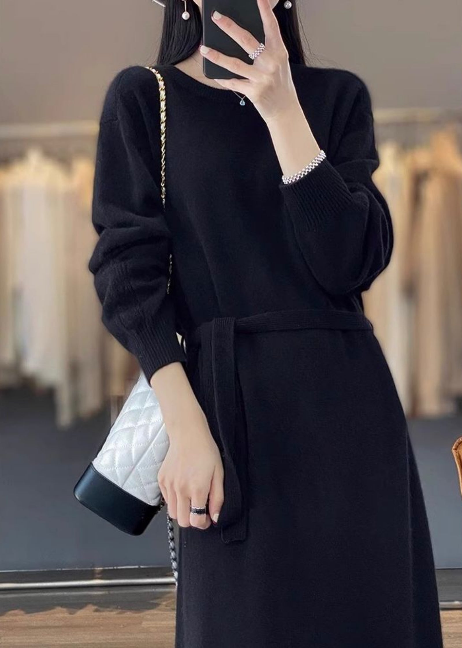 Luxe Soft Wool Blend Long-Sleeve Sweater Dress