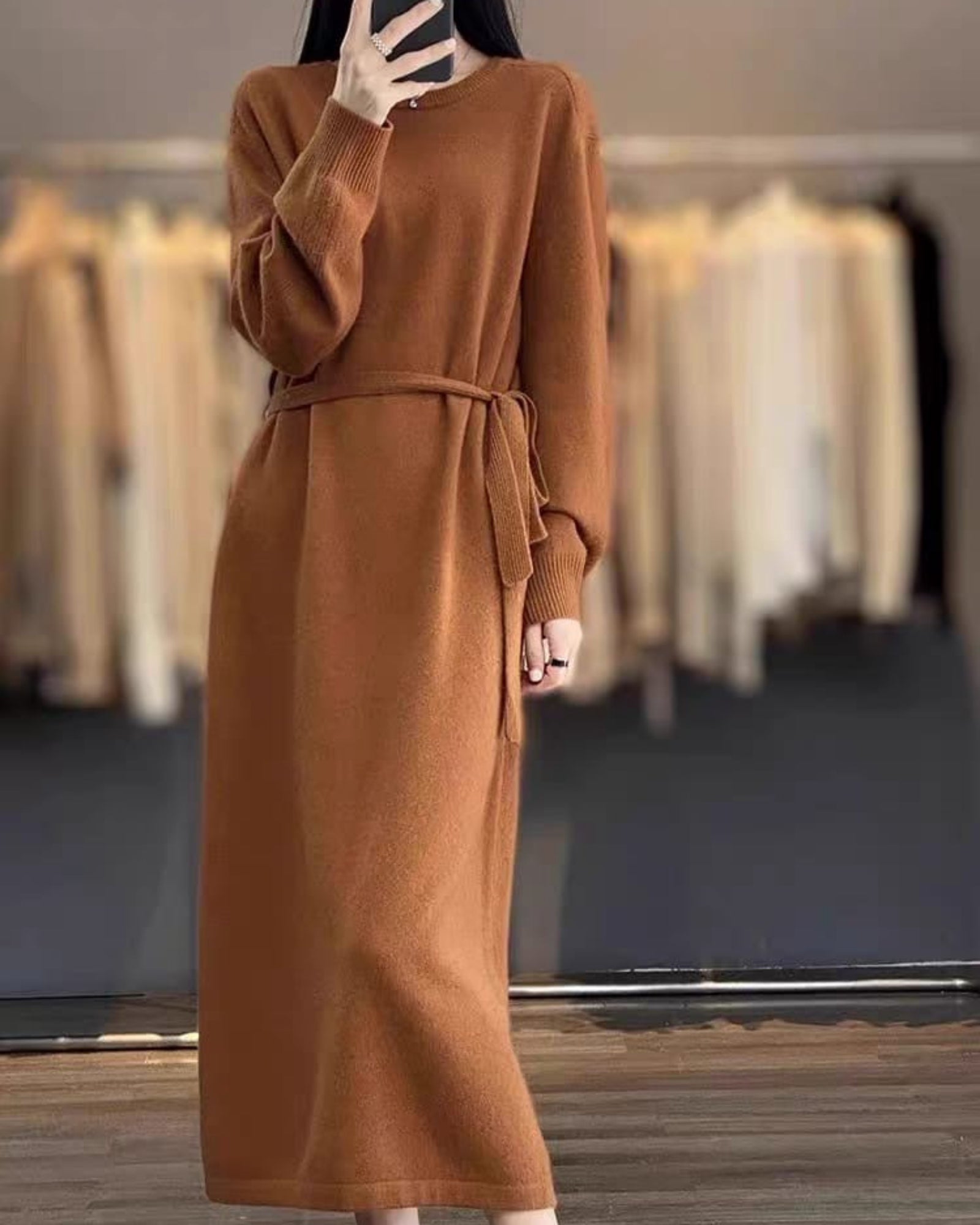 Luxe Soft Wool Blend Long-Sleeve Sweater Dress