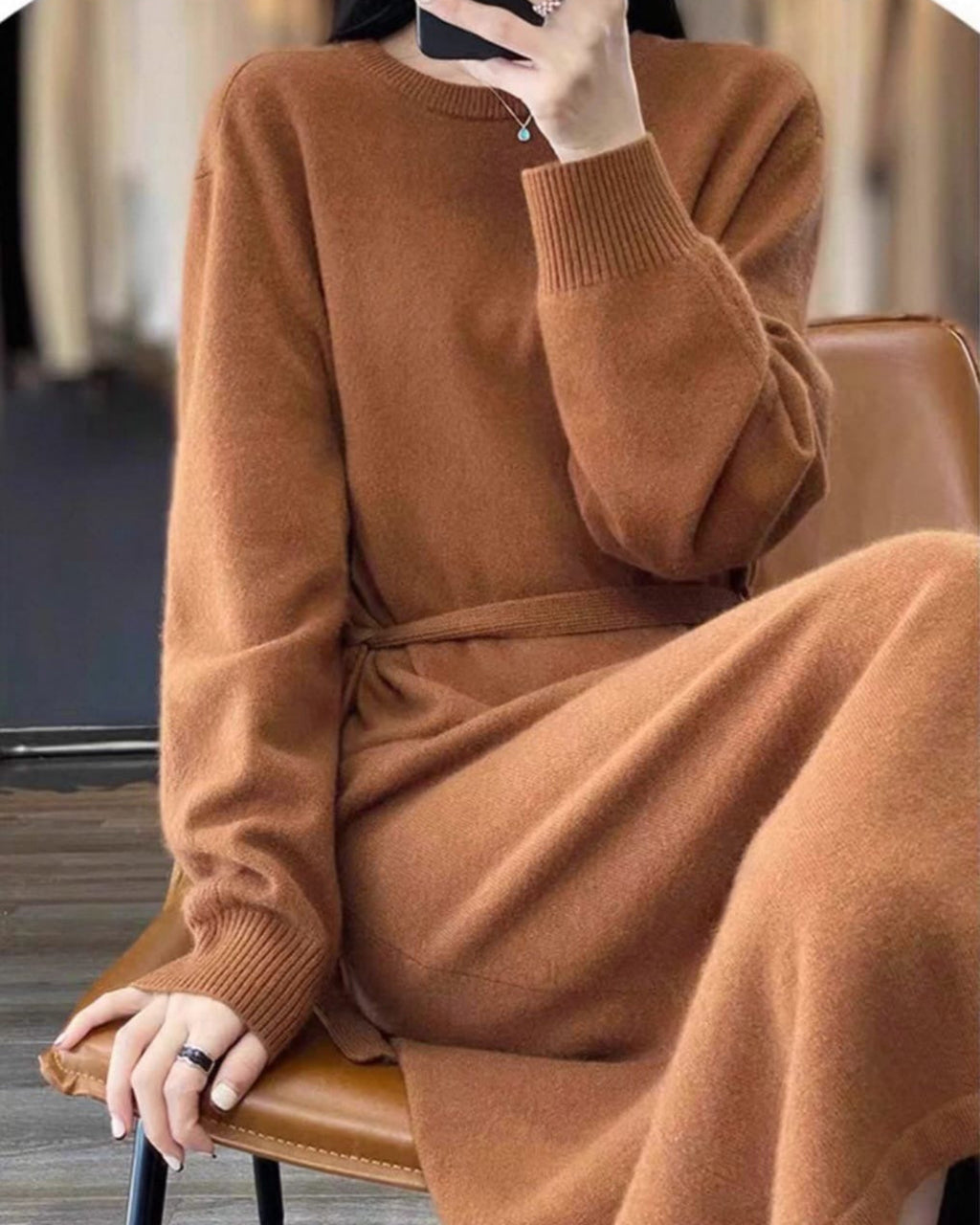 Luxe Soft Wool Blend Long-Sleeve Sweater Dress