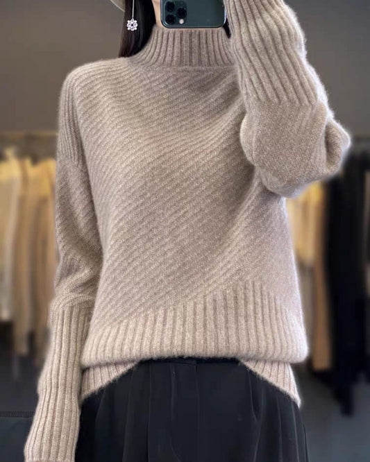Luxury Cashmere Oversized High-Neck Ribbed Pullover