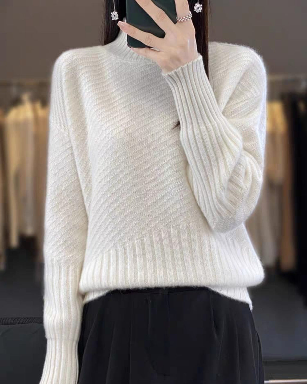 Luxury Cashmere Oversized High-Neck Ribbed Pullover