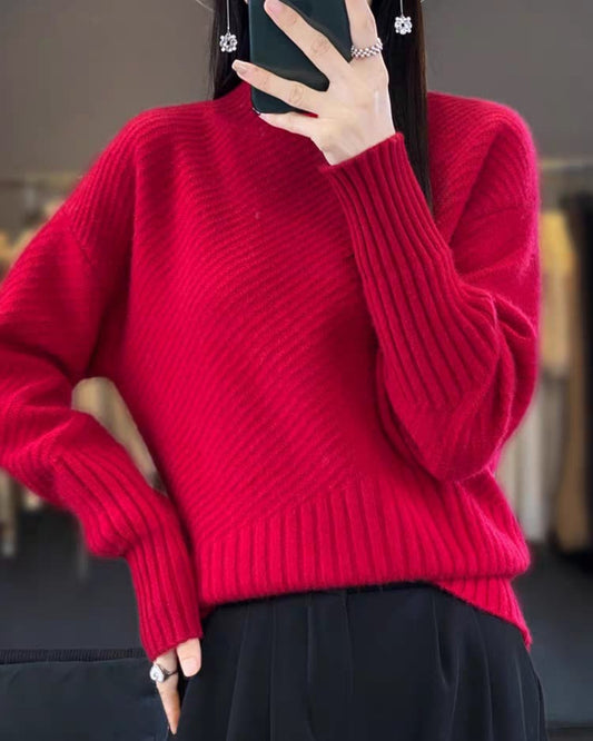 Luxury Cashmere Oversized High-Neck Ribbed Pullover